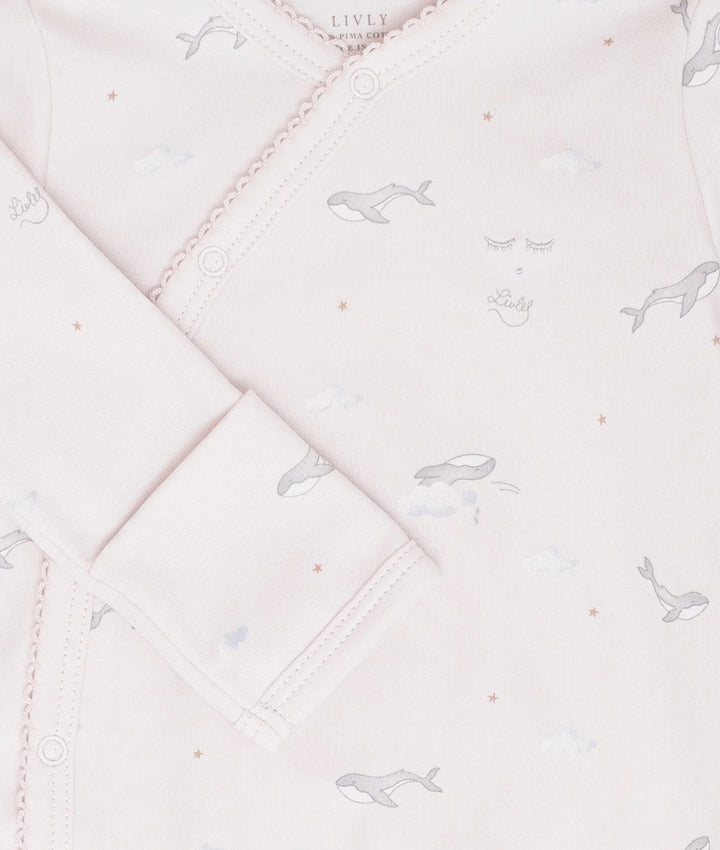 Whales Crossed Footie Pink