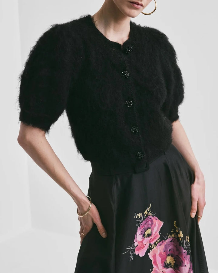 Hairy Knit Puffed Jacket  Black