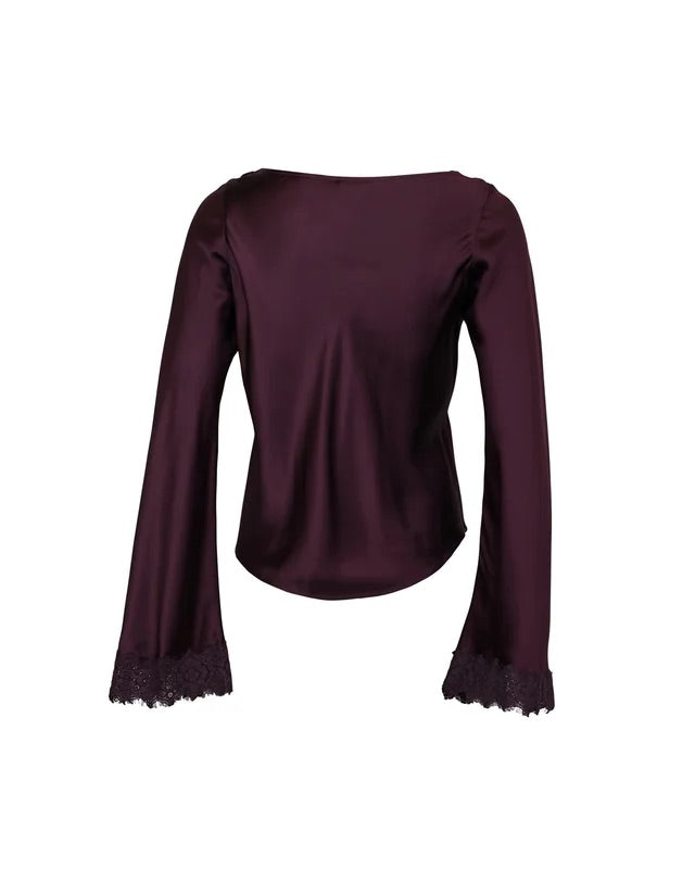 Satin Drape Top  Burgundy