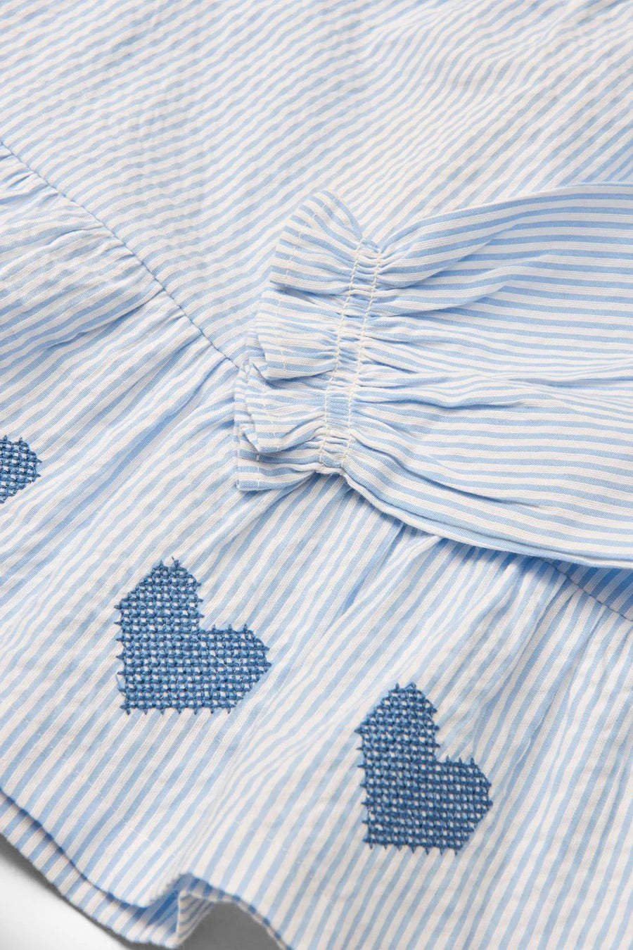 SEERSUCKER LS BLOUSE W. EMB.  Sky Blue W Cream Stripe