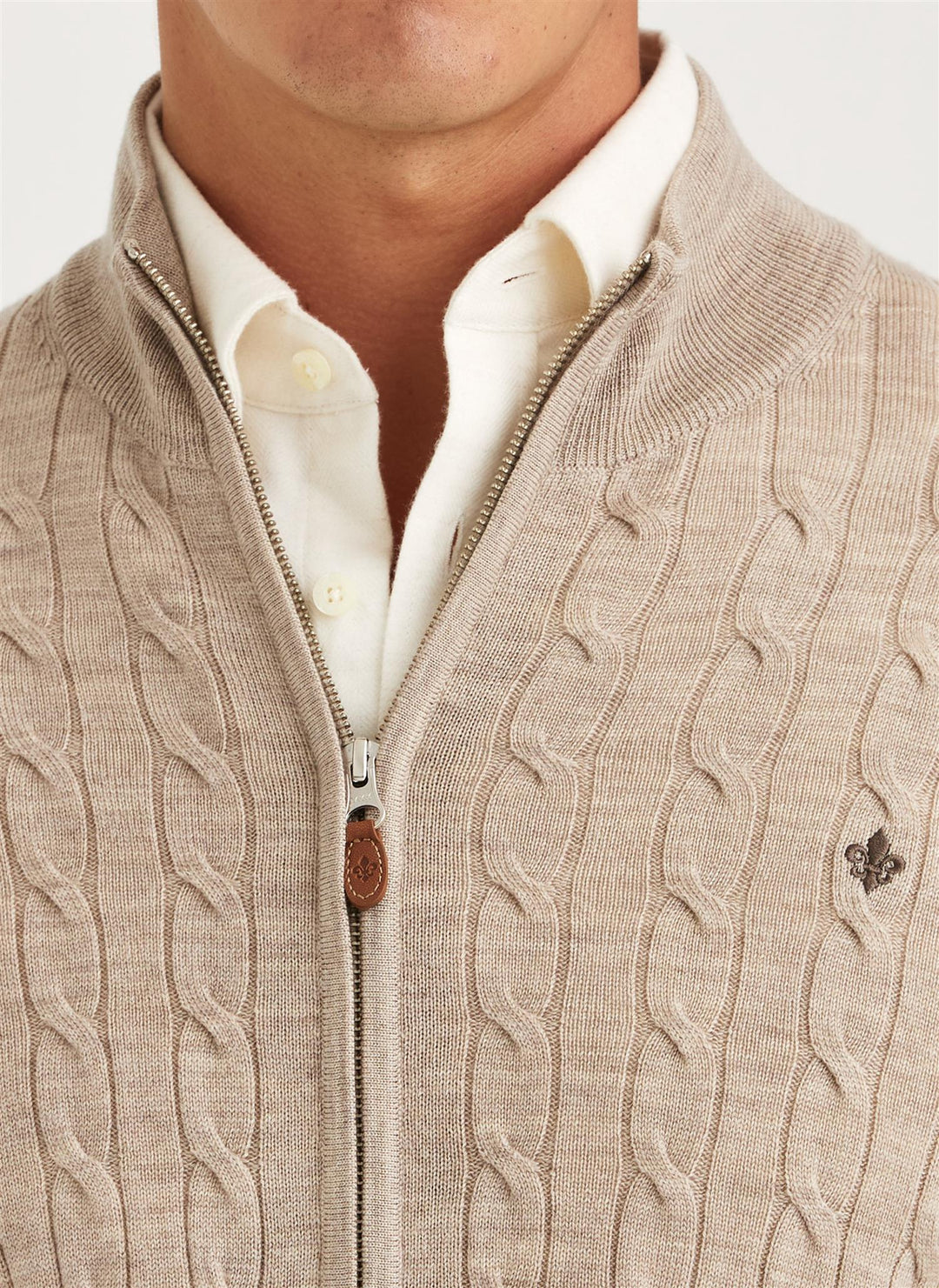 Merino Cable Zip Cardigan  Khaki