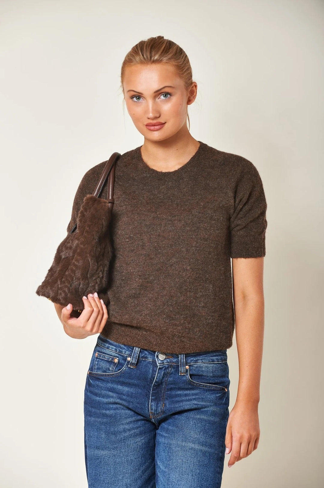 Aspen Plush Tote  Dk Brown