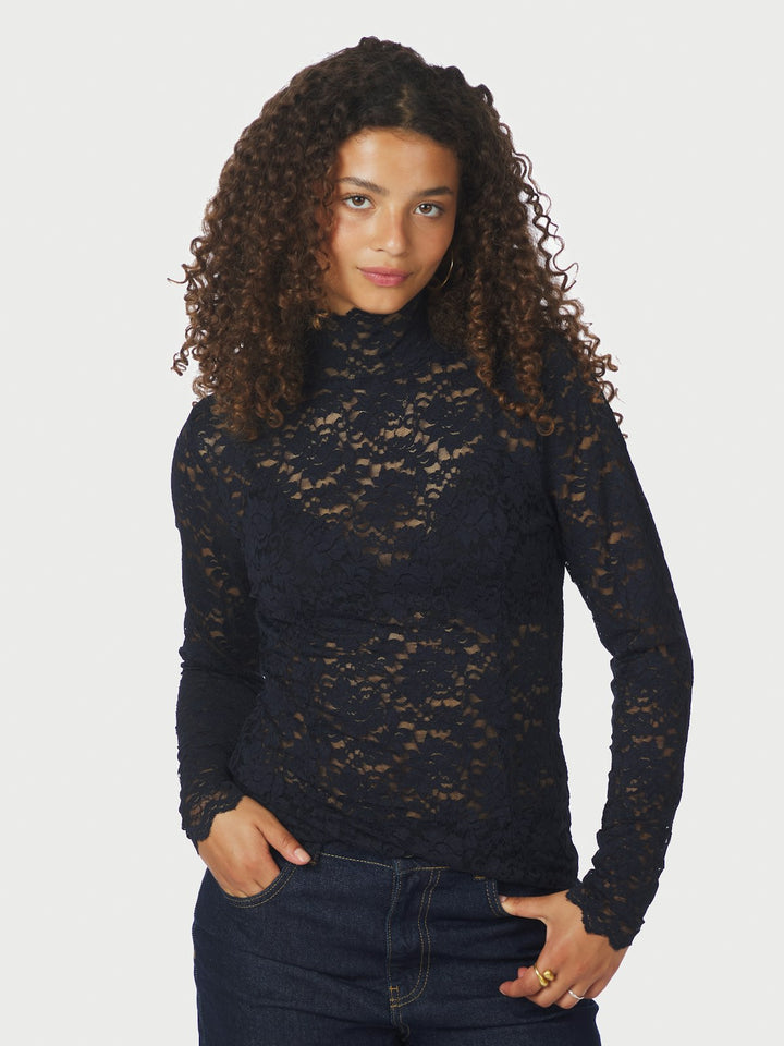 Liza Laceflower Blouse  Navy