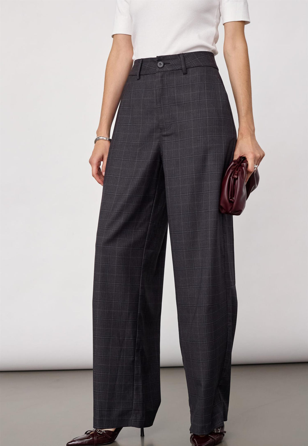 EloraCC Check Barrel Pant  Dark Grey