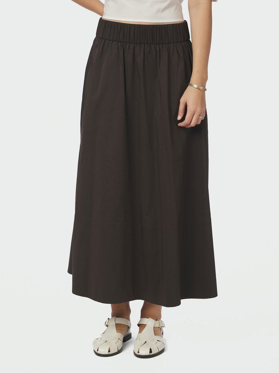 Yara Long Poplin Skirt  Chocolate Brown