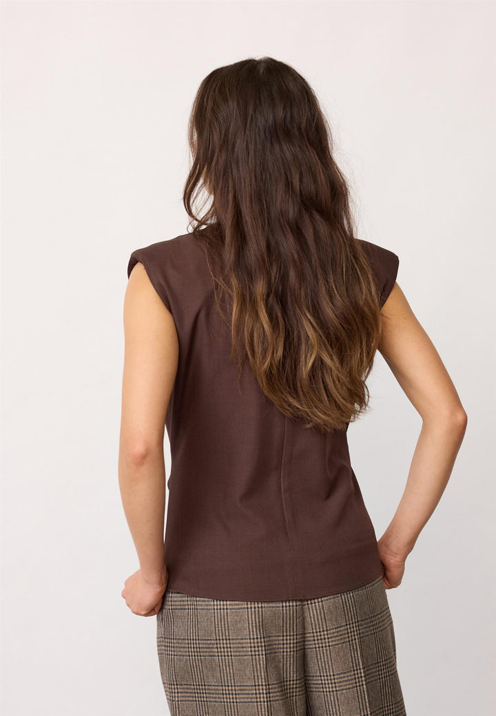 LunaCC Pleat Top  Dark Brown Melange
