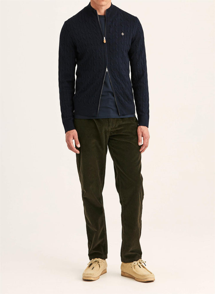 Merino Cable Zip Cardigan  Blue