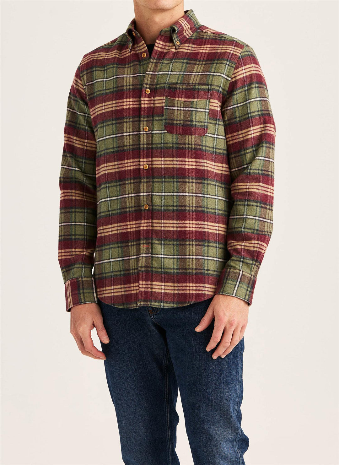 Flannel Big Check Shirt-Slim Fit Olive