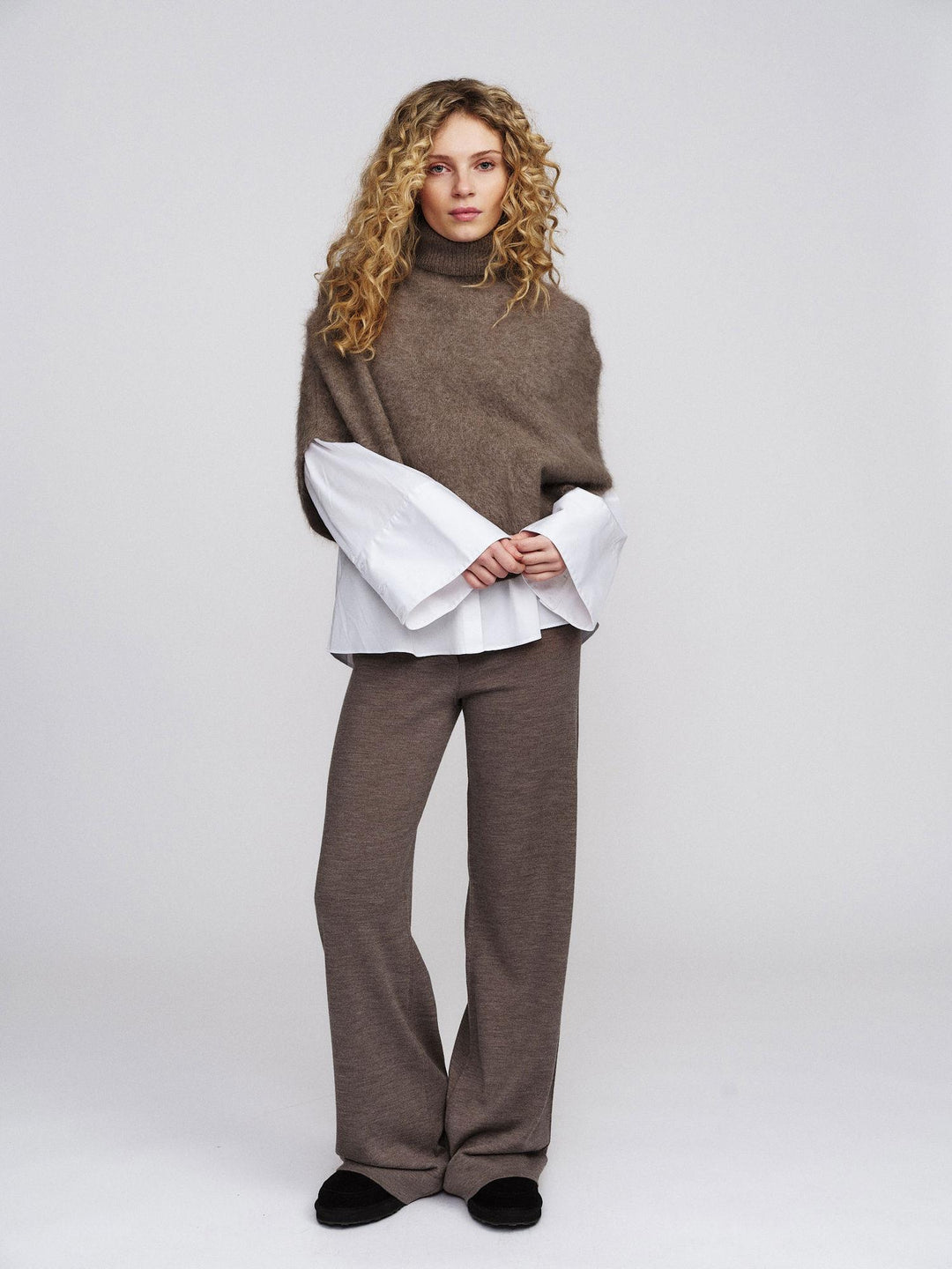 Maiken Brushed Poncho  Light Brown