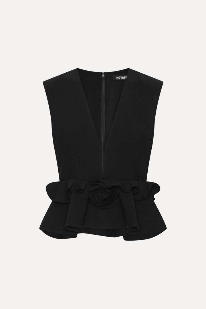 V-NECK FLOWER TOP  Black