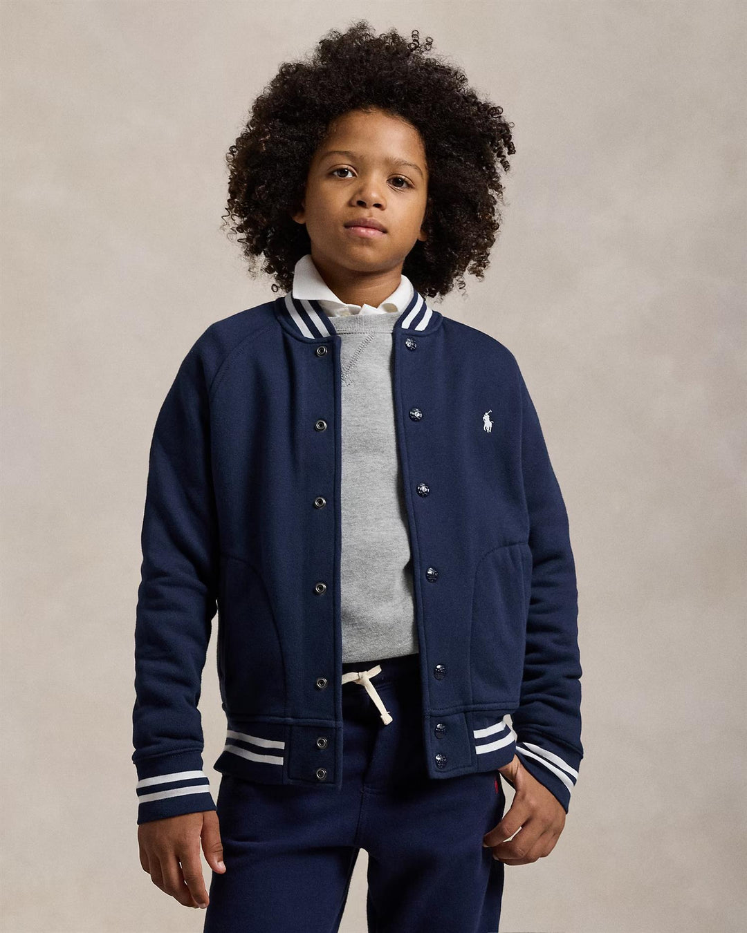 Fleece Baseball Jacket  Navy/Wht P