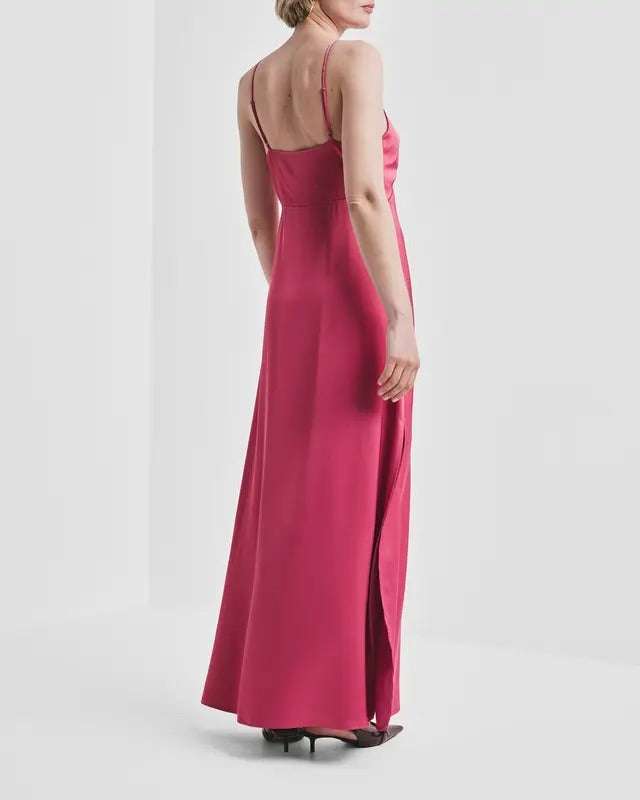 TAILORED SATIN STRAP DRESS  Raspberry
