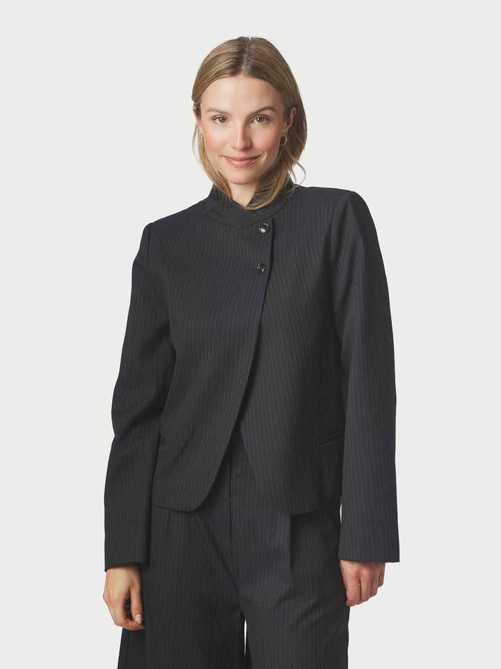 Tiria Slim Pinstripe Blazer  Dark Navy