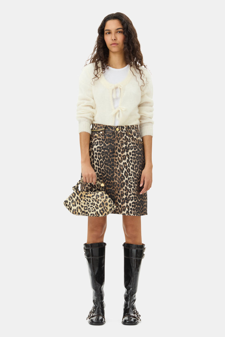 Foil Print Denim Skirt  Leopard