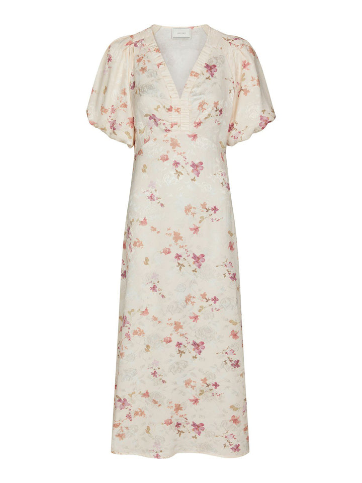 Illana Sateen Print Dress  Creme