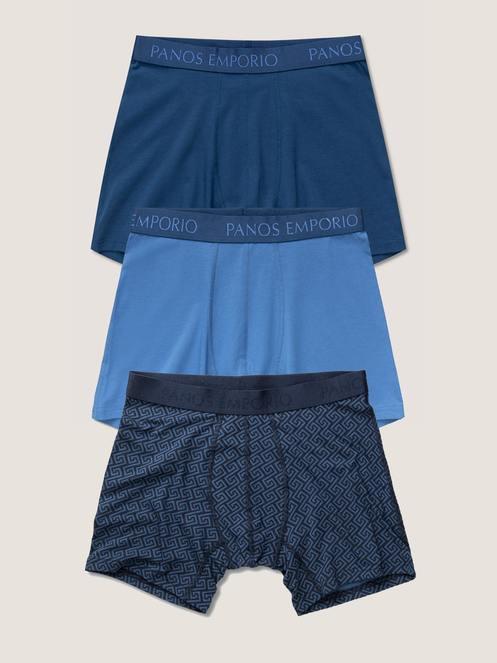 3pk Base Bamboo Boxer  Poseidon/High Tide/Blue Meander