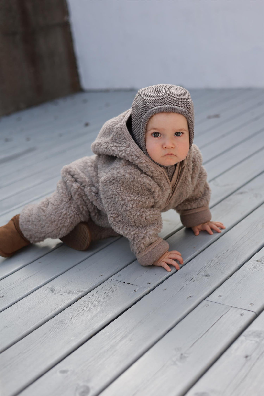 Pram Suit Wool Teddy w. Lining  Camel Melange