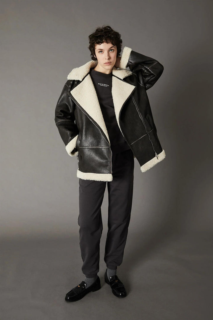 ECO-LEATHER SHEEPSKIN JACKET  Black Olive