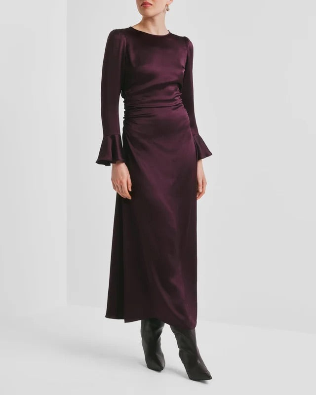 Satin Rouching Dress  Burgundy