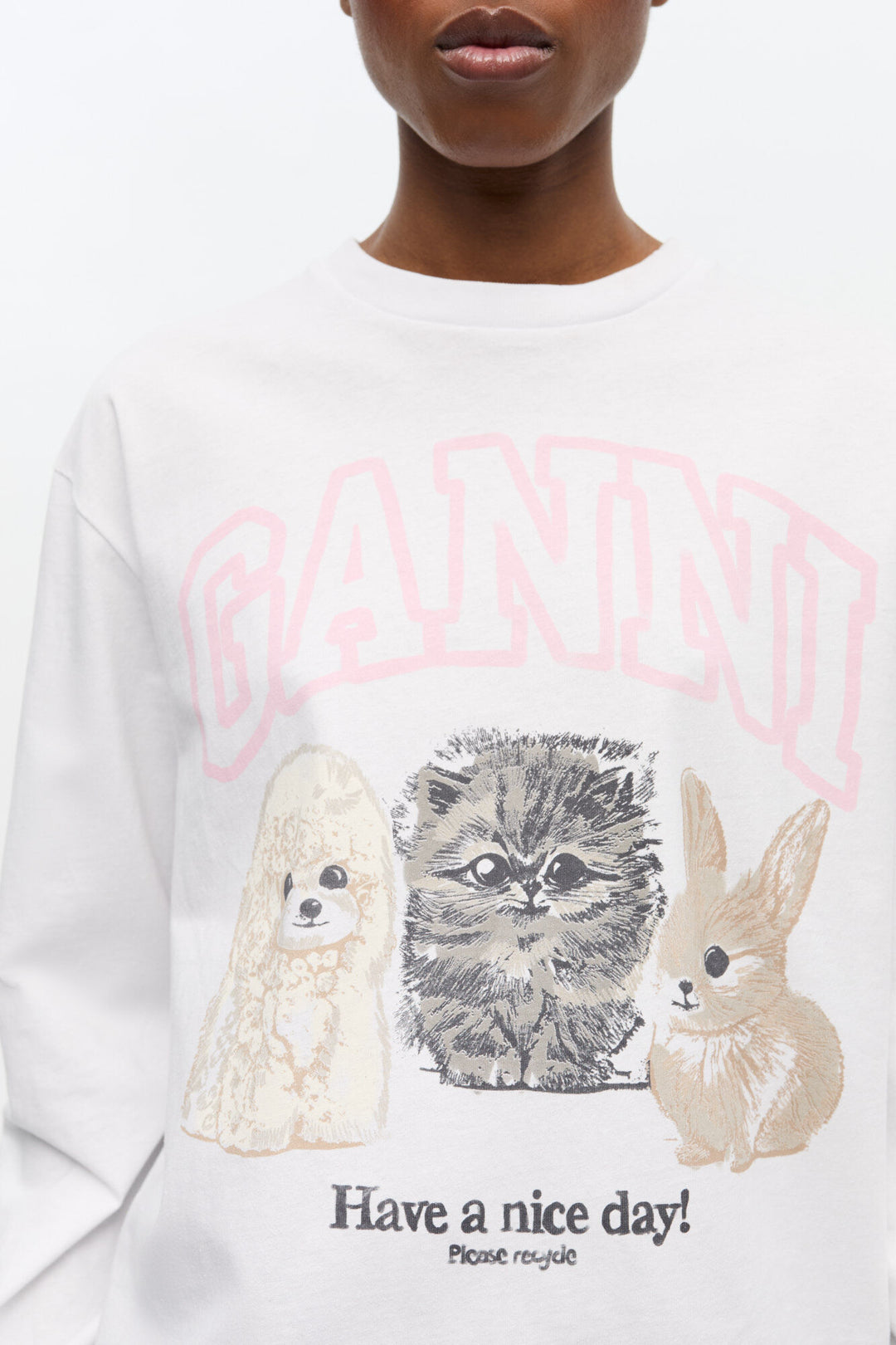 Re-cut Heavy Jersey Animals Long sleeve  Bright White