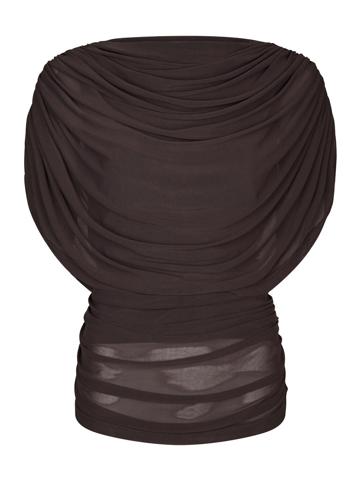 Cottuna Drapy Mesh Top  Brown