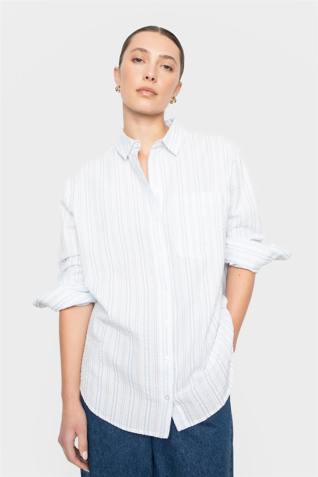 Bibi Crepe Shirt  Light Blue