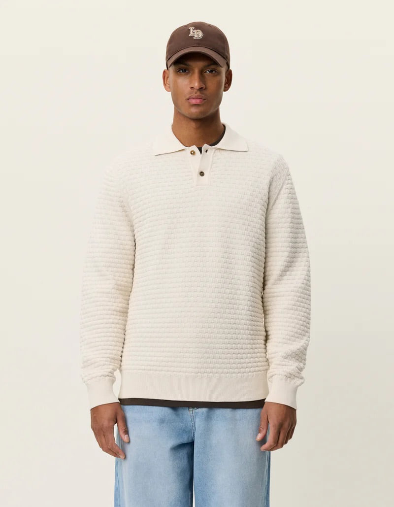 Billy Weave Knitted LS Polo  Light Ivory