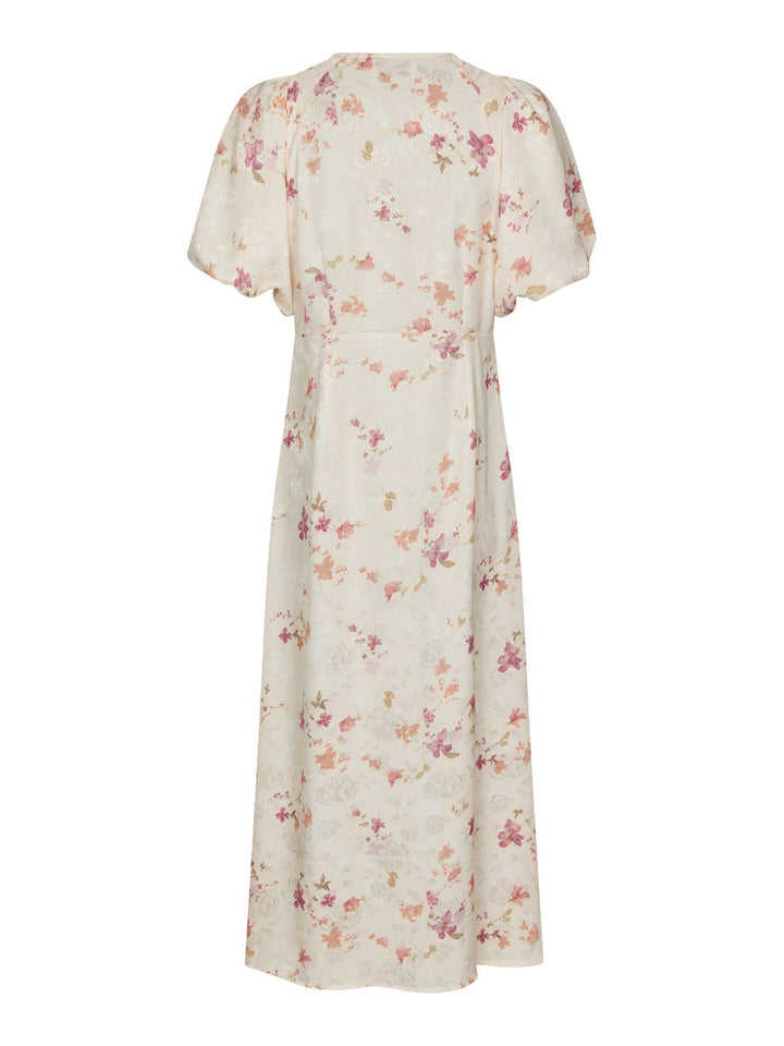Illana Sateen Print Dress  Creme