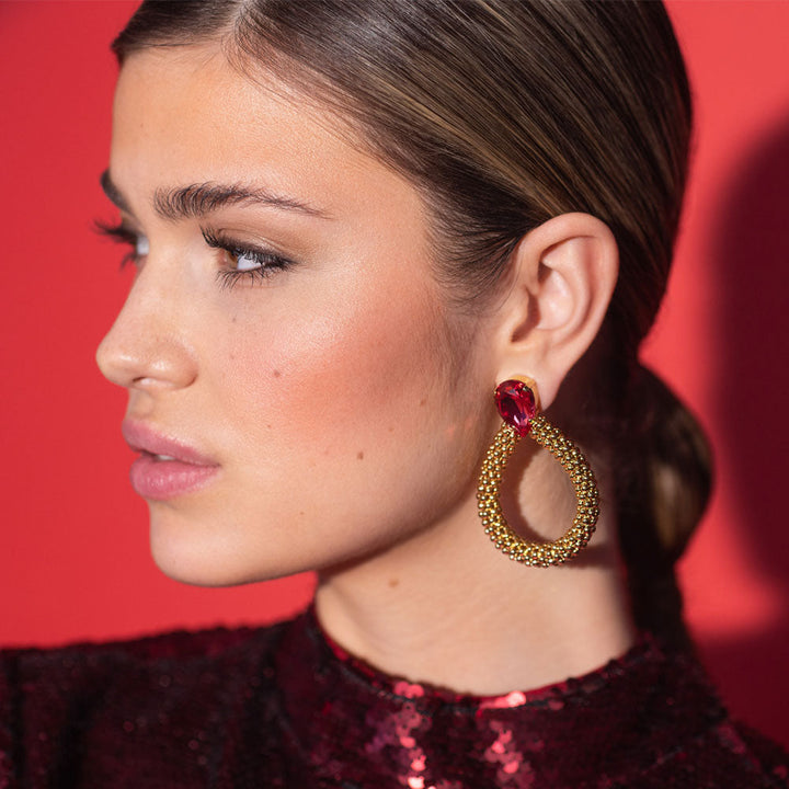 CLASSIC ROPE EARRING GOLD  Mulberry Red