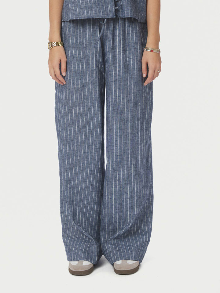 Heifa Emb Stripe Pants  Blue