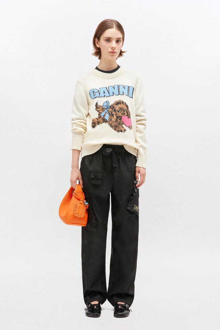 Graphic Wool Mix Fluffy Puppy Love Crewneck  Egret