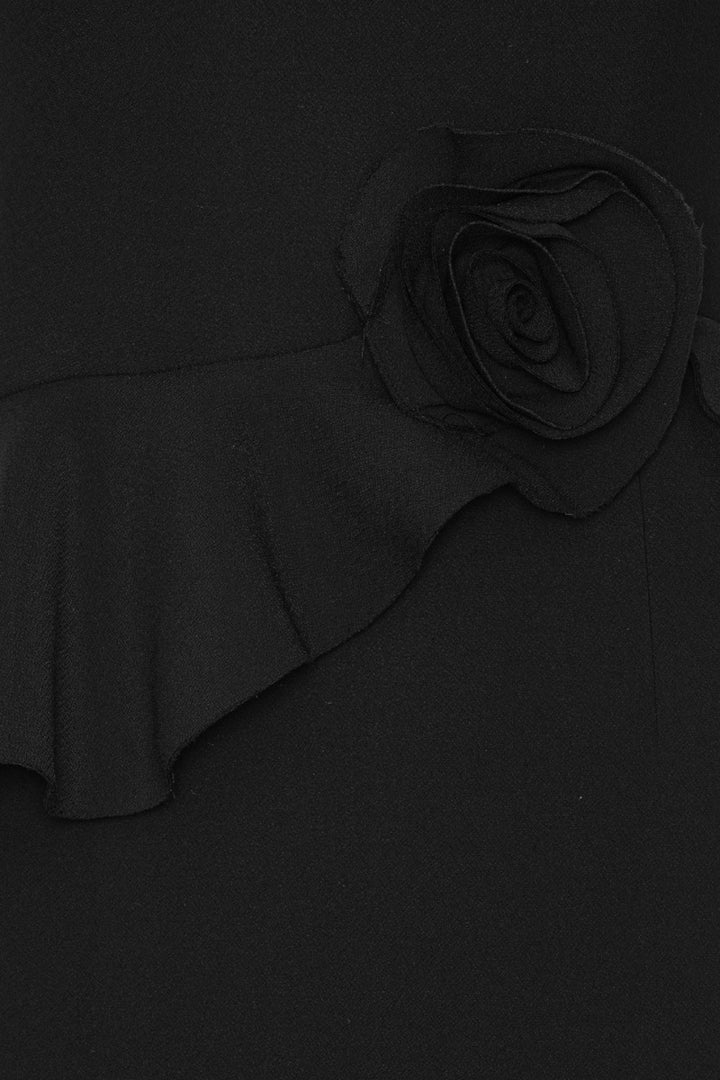 LONG FLOWER STRAPLESS DRESS  Black