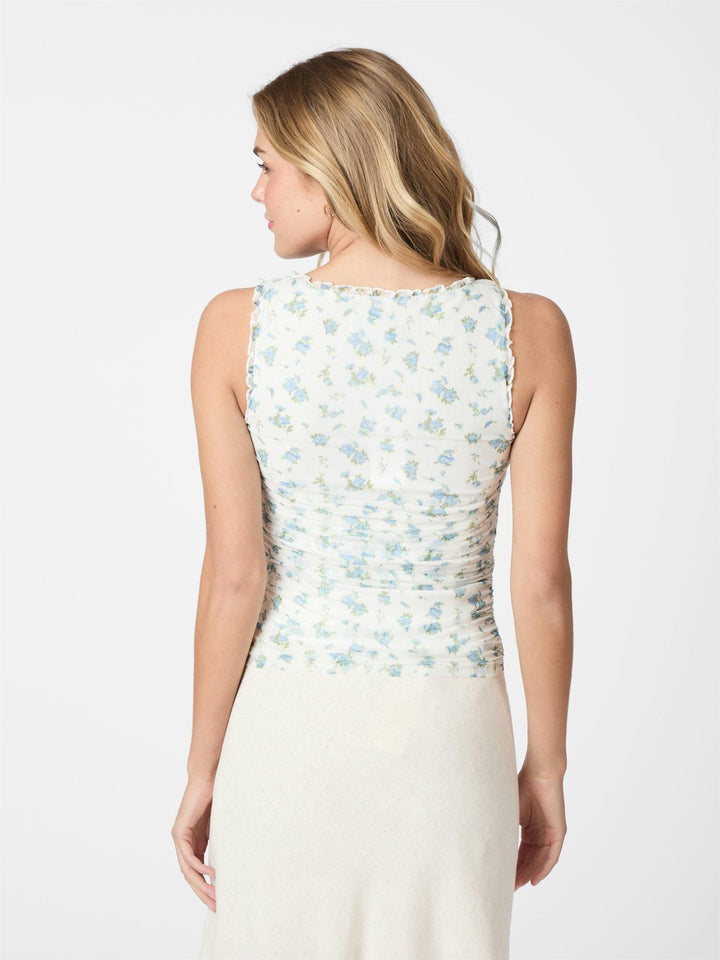 NICOLLA MESH BOTANICAL TOP  Light Blue