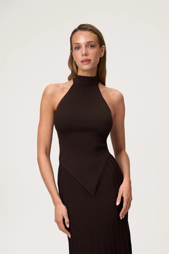 LAUSANNE HALTERNECK DRESS  Espresso