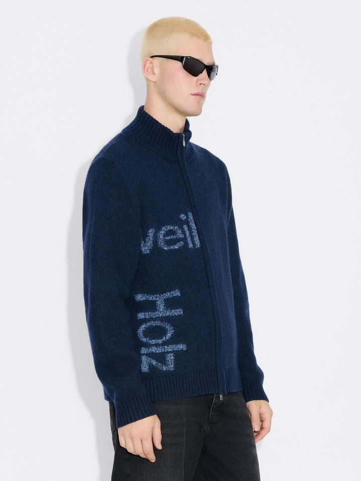 Haza Logo Zip Cardigan  Blue Mix
