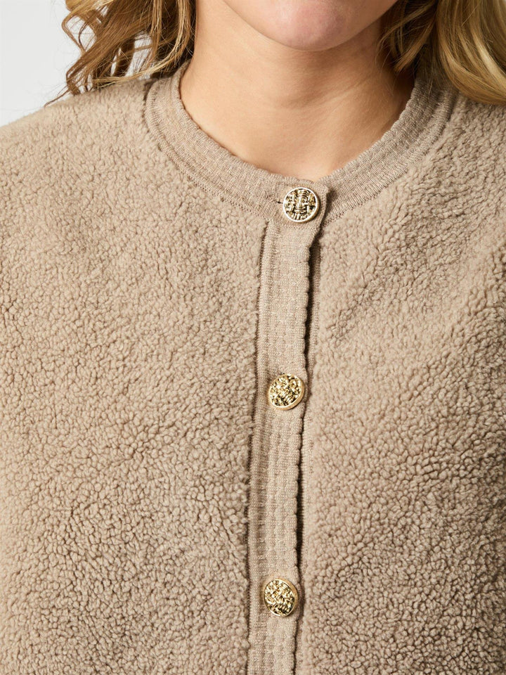 Limo Fluffy Knit Cardigan  Dark Sand