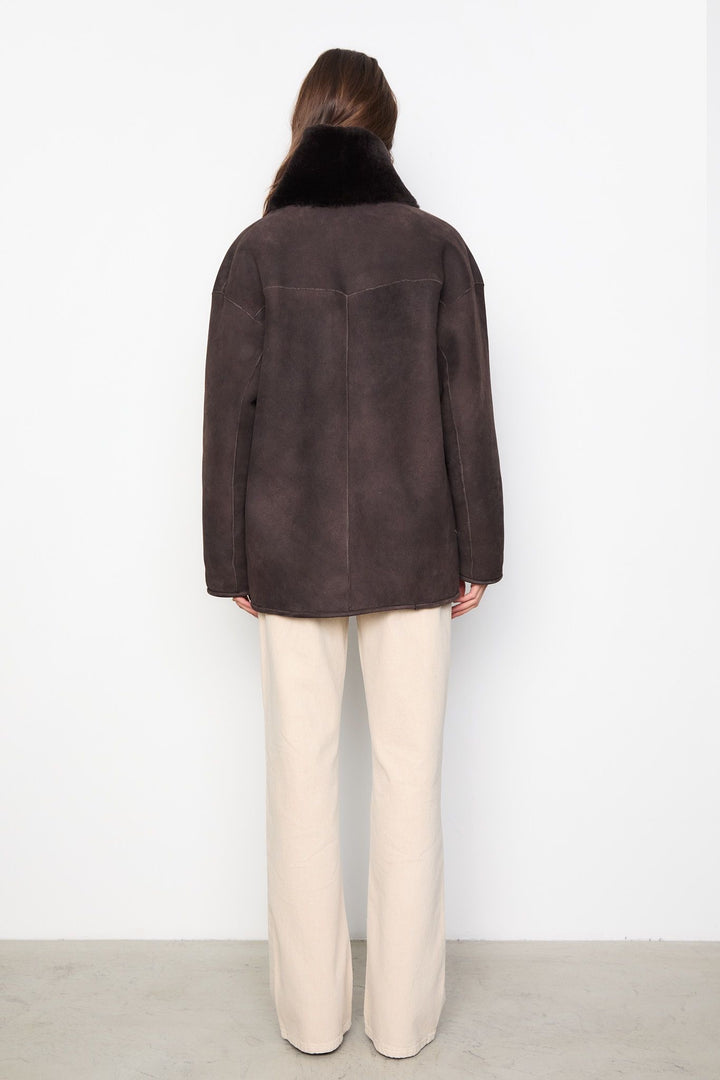 Melli Shearling Jacket  Dark Brown Suede