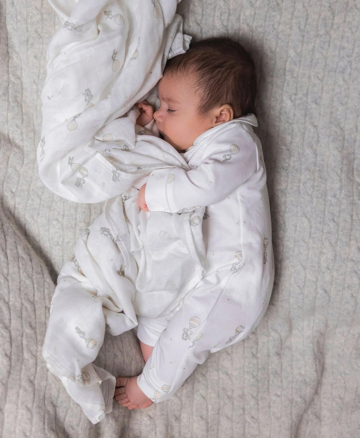 Flying Elephants Swaddle White