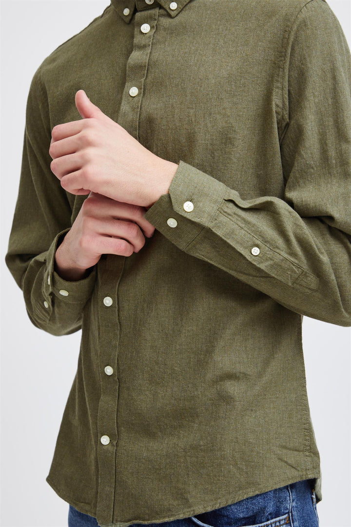 ANTON LS BD fil a fil shirt  Burnt Olive Melange