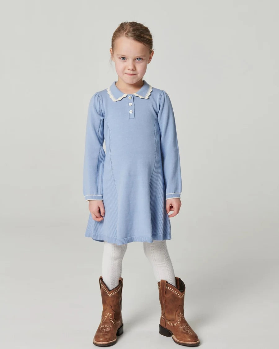KNITTED PEPLUM DRESS LS  Endless Blue Comb
