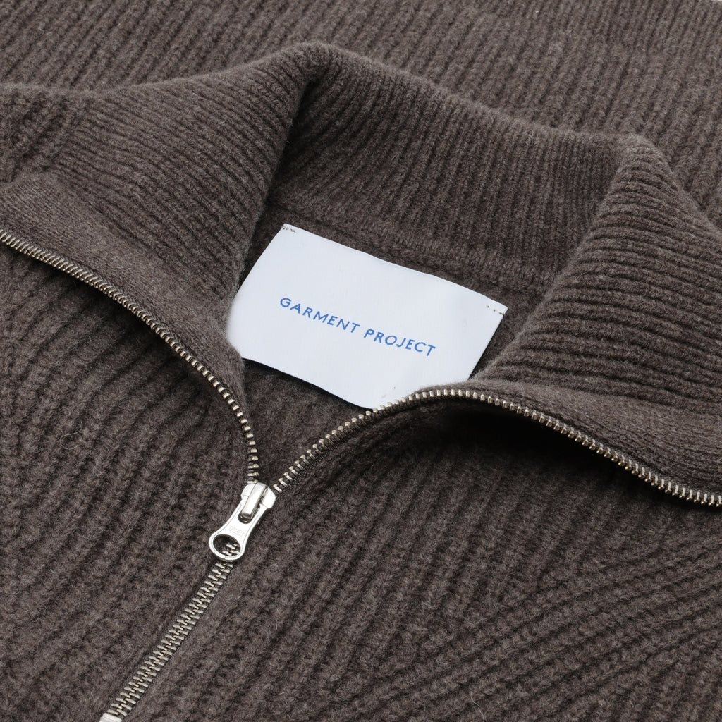 Half Zip Wool Knit - Dark Taupe Melange  Taupe