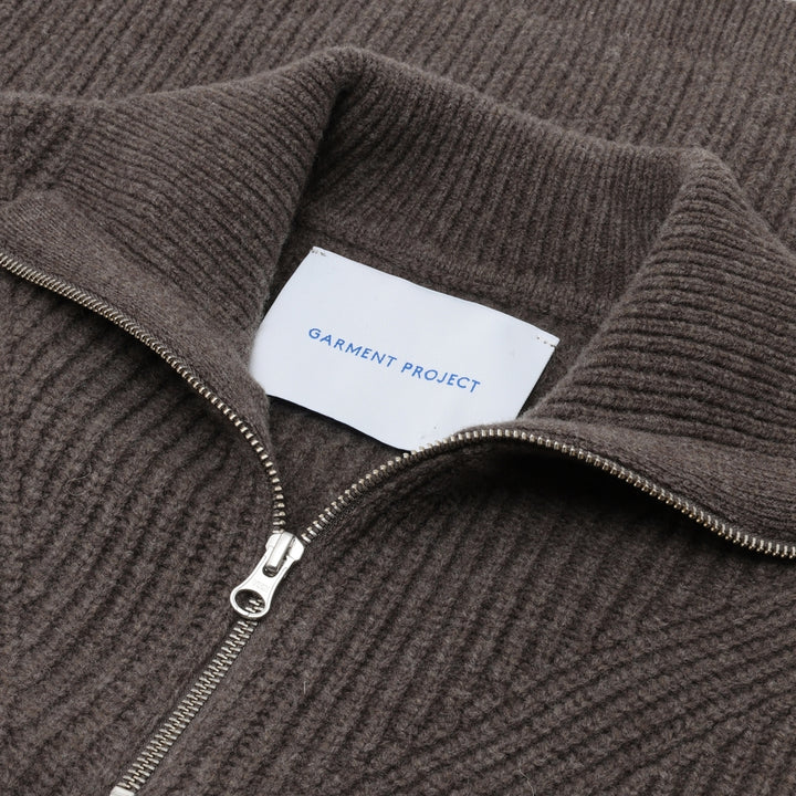 Half Zip Wool Knit - Dark Taupe Melange  Taupe