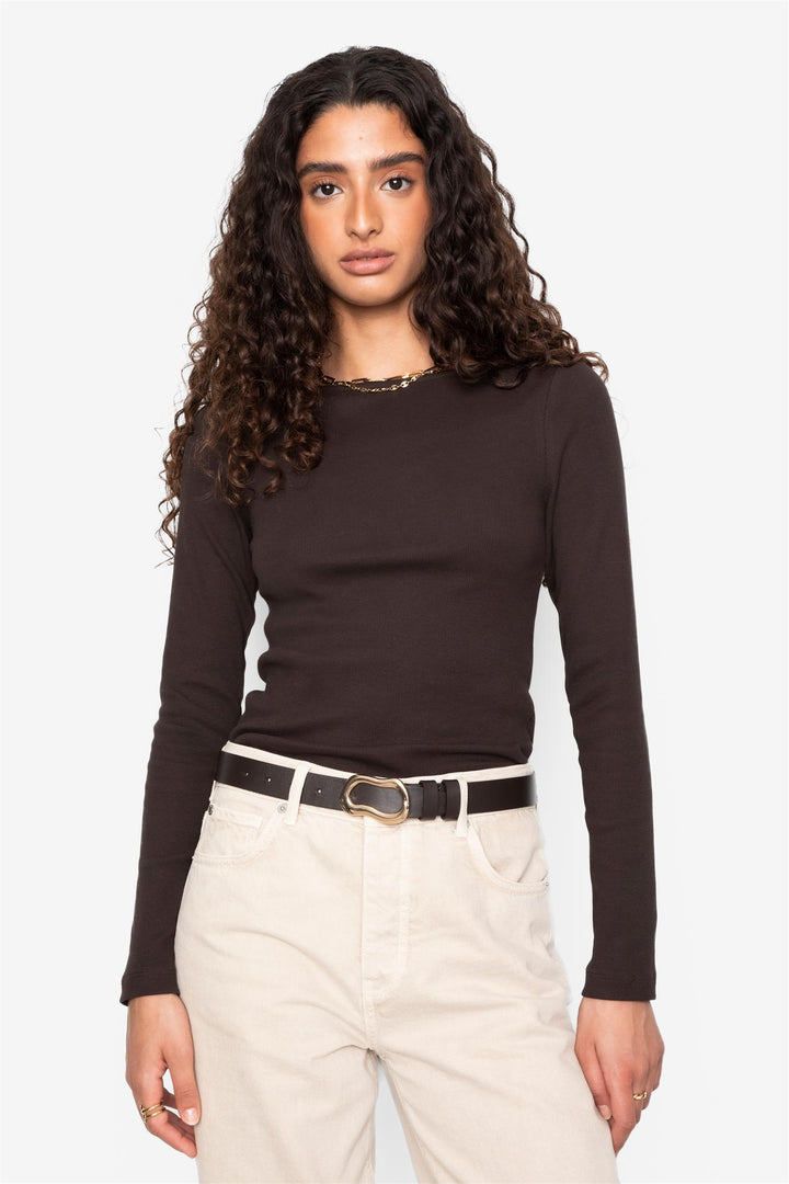 Petronella Rib Boatneck  Dark Brown