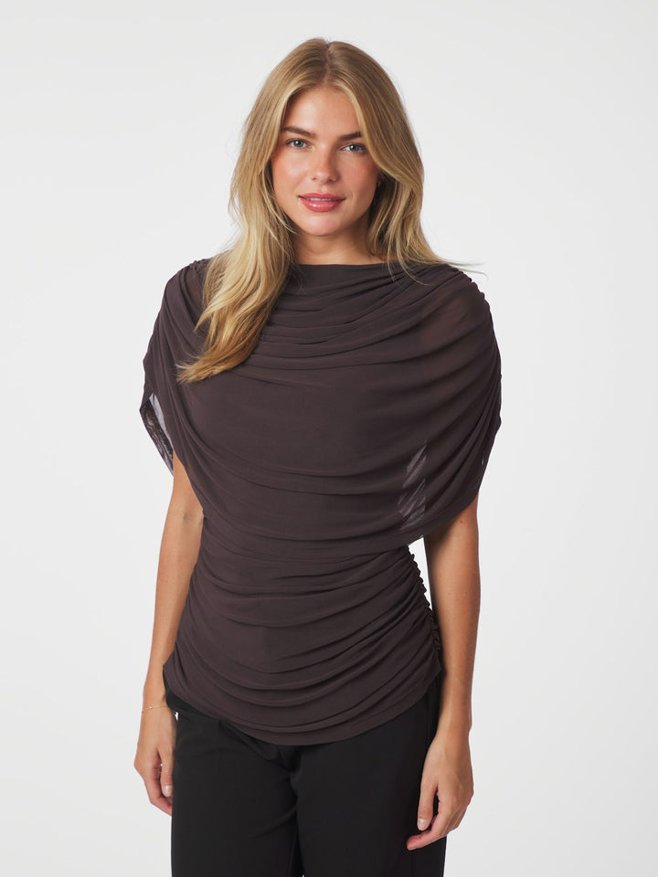 Cottuna Drapy Mesh Top  Brown