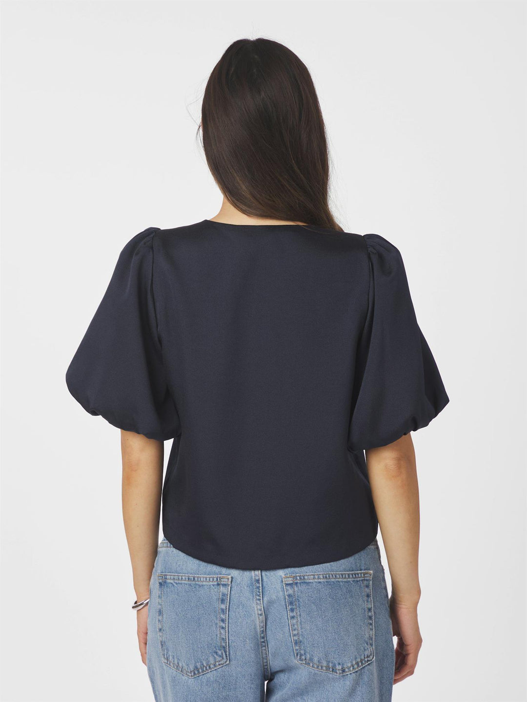 AISA DULL SATIN BLOUSE  Navy