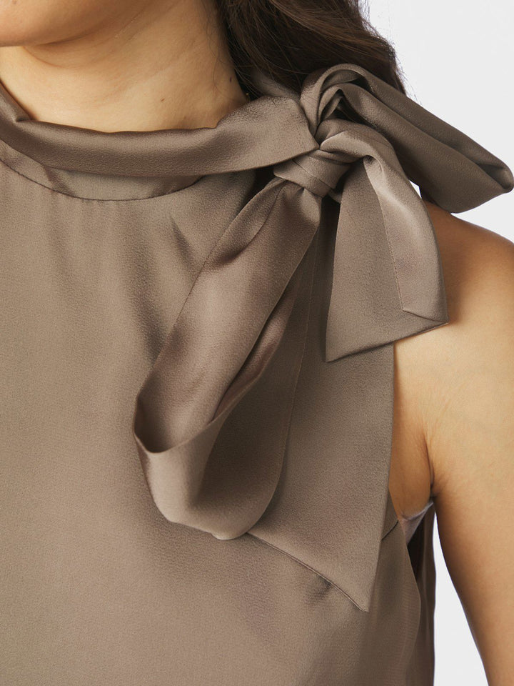 Veda Drapy Satin Top Dark Taupe