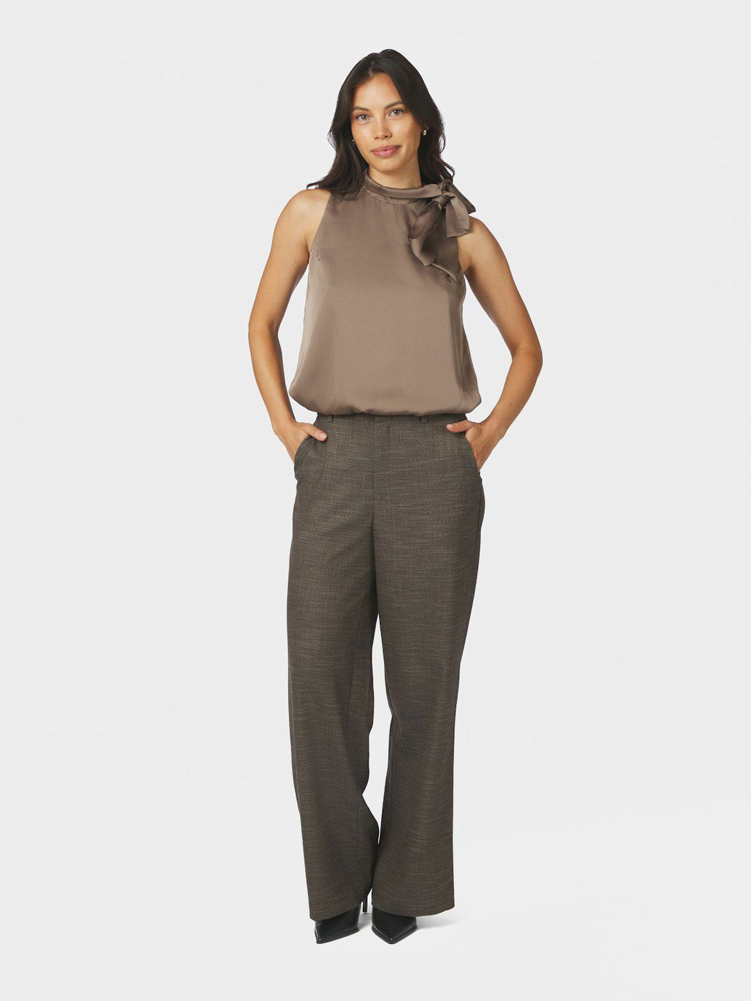 Veda Drapy Satin Top Dark Taupe