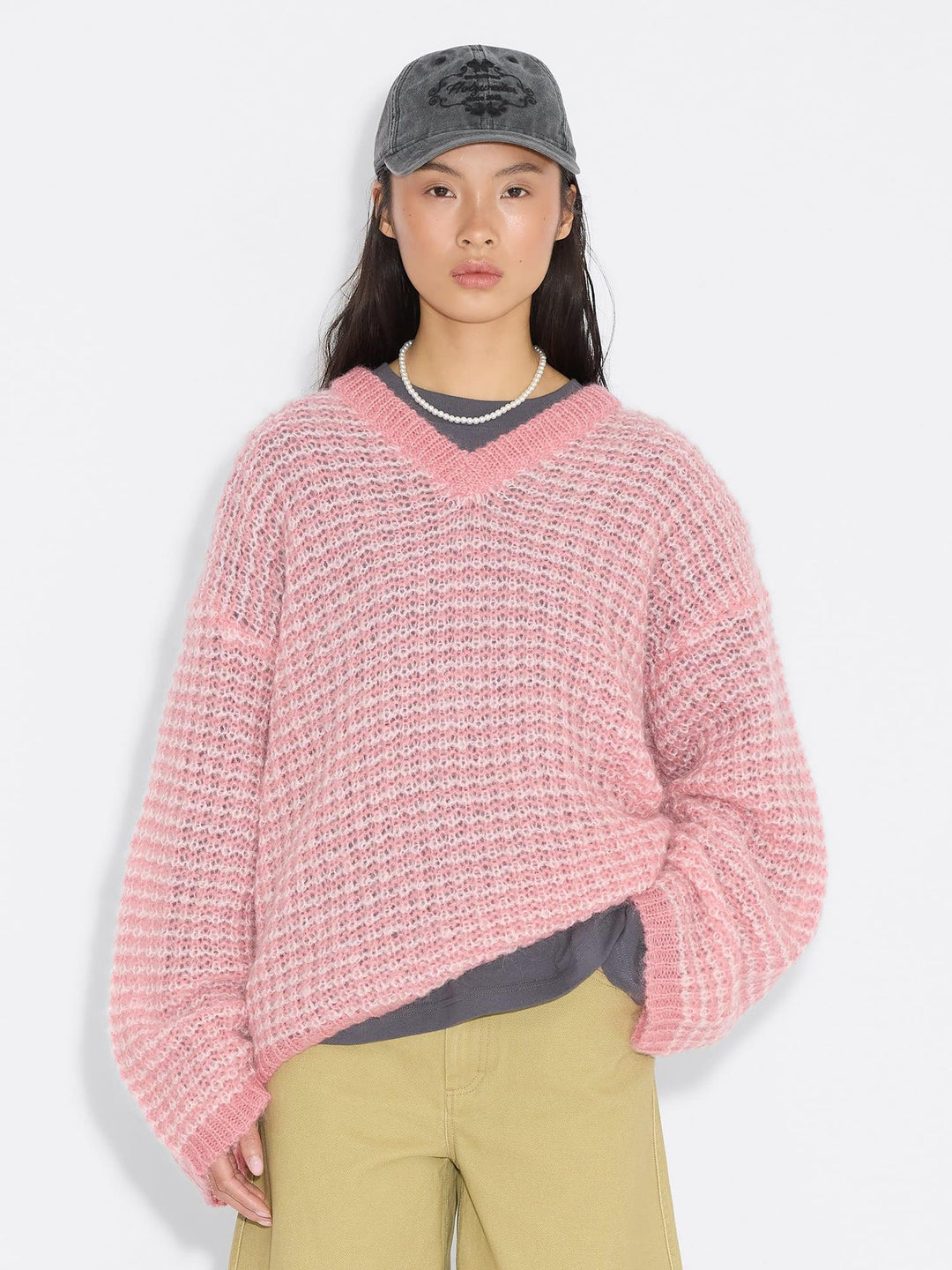 Boxy Mohair V-Neck  Pink Mix