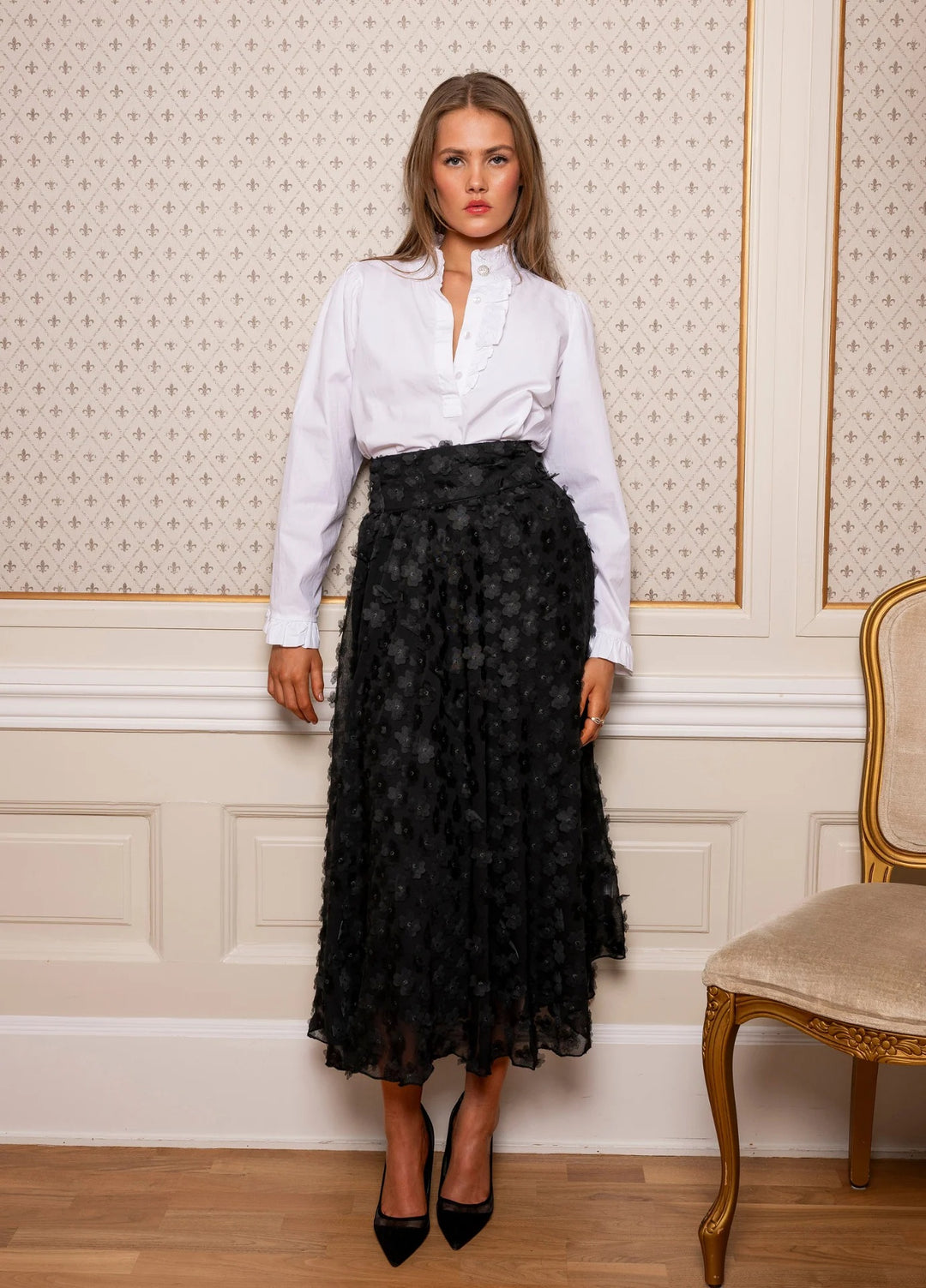 Astrid Skirt Black Applique  Black Applique