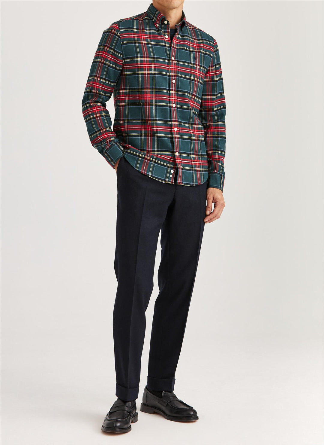 Soft Twill Tartan Shirt-Slim Fit  Green